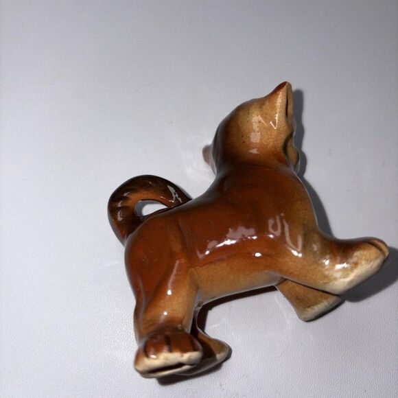 Ceramic Feline Animal Figurine Brown Tan Glazed Hand Painted Decorative Accent - Picture 7 of 7
